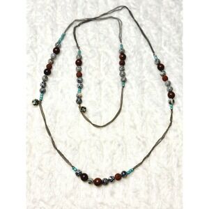 Vintage 22 inch Boho Layered Beaded Necklace‎ Long Statement Chain Earthy Tones